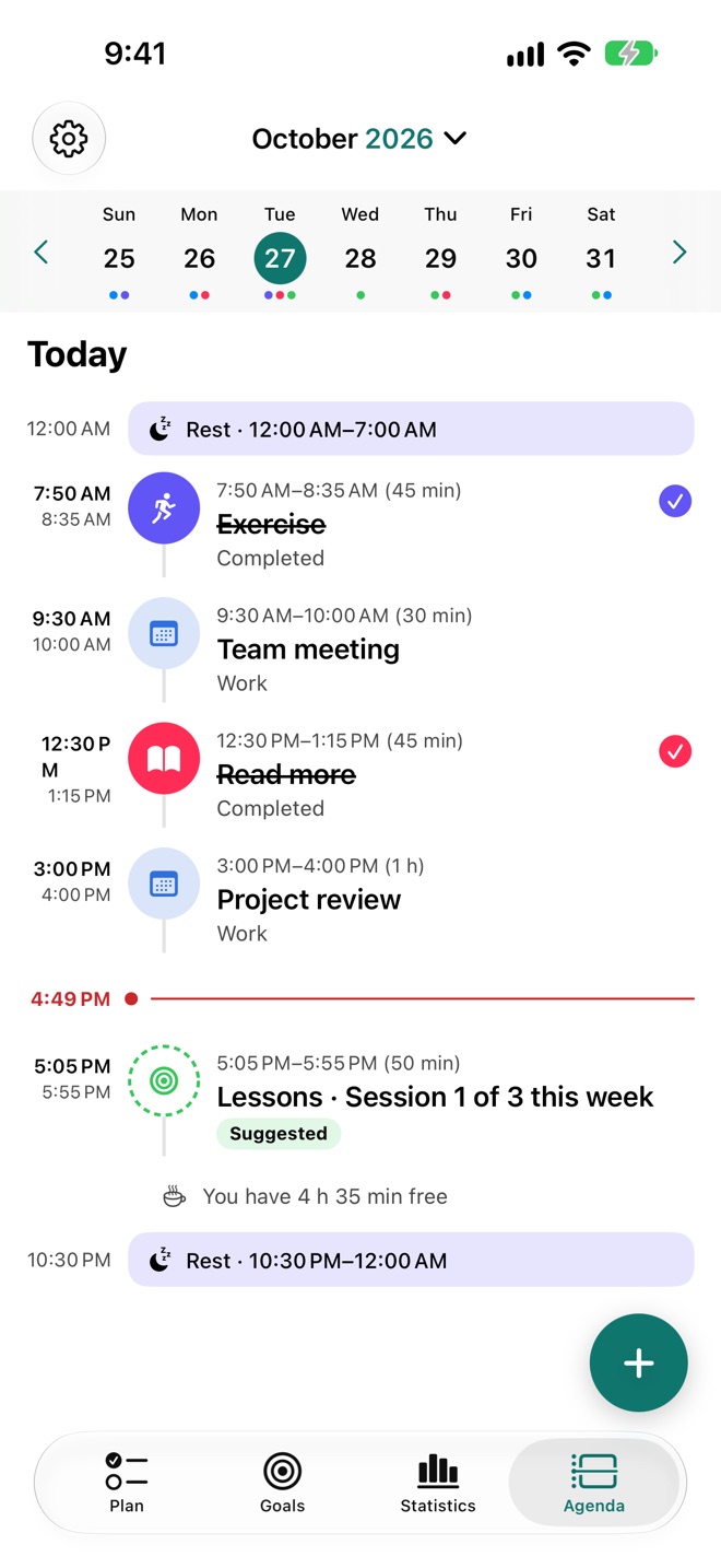 Your day, with sessions and events.